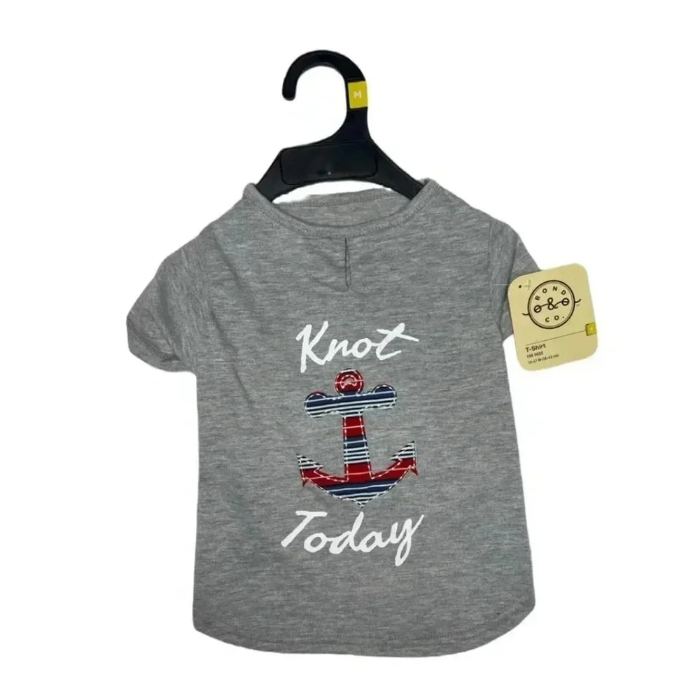Bond & Co Knot Today Dog T-Shirt Medium Gray Anchor Nautical Tee NWT